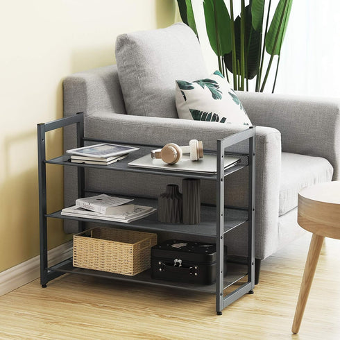 3-Tier 9-12 ULMR03GB SONGMICS Shoe Rack, Shoe Organizer, Metal Shoe Storage for Garage, Stackable Shoe Shelf