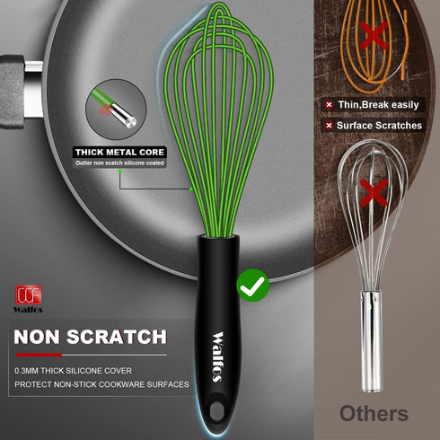 Walfos Silicone Whisk, Rubber Whisks for Cooking, Baking (11,9,8.5 inch) - Heat Resistant Kitchen Whisks for Non-stick Cookware, Balloon Egg Beater Perfect for Blending, Whisking, Beating, Frothing by Walfos