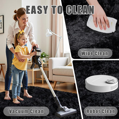 Xafir 4x6 4'x6') Area Rug for Living Room:Ultra Soft Fluffy Shag Black Rugs,Large Fuzzy Plush Indoor Non Slip Carpet