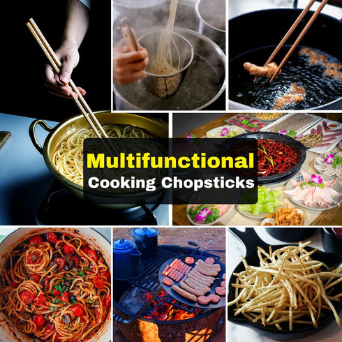 16.5 Inches Extra Long Cooking Chopsticks, 2 Pairs Anti-Slip Reusable Wooden Kitchen Sticks for Noodles & Hotpot