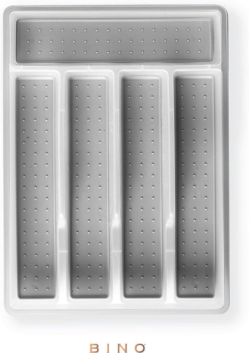 BINO 5-Slot Silverware Organizer, Small Frosted Cutlery Tray for Drawer, BPA-Free Plastic with Soft-Grip Lining