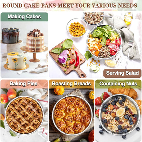 P&P CHEF 6 Inch Round Cake Pan Set of 3, Stainless Steel Baking Layer Pans for Birthday Cake, Silver