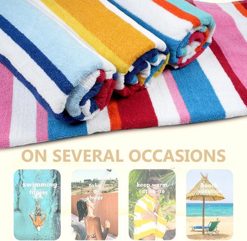 4Pcs Set, 30"x 60" 100% (Summer Set CASA COPENHAGEN Bora Bora Towels Yellow Designer Stripe Beach Towels Gift Oversized