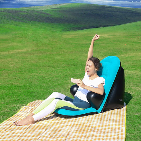 BDL Inflatable Armrest Lounge Chair Couch, Foldable Air Chair Lazy Couch for Gaming Reading Indoor Outdoor, BlueAir