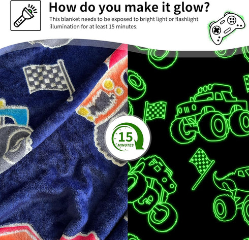 TEHALK 3-12, 40"x 60" Monster Truck Blanket for Boys/Girls/Kids/Toddler/Baby, Monster Truck Toys for Boys Age Car