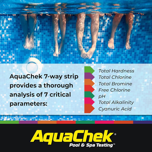 7-Way (100 AquaChek Pool and Spa Test Strips - Silver Pool Test Strips For pH, Total Chlorine, Free Chlorine, Bromine