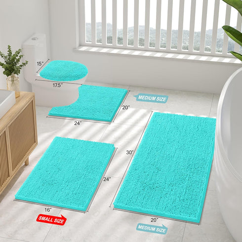 Smiry Luxury Chenille Bathroom Rugs 24x16, Extra Soft and Absorbent Shaggy Bath Mat, Non-Slip Turquoise