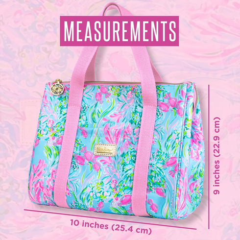 Lilly Pulitzer Cute Lunch Bag for Women, Insulated Tote Bag, Large Capacity Blue Mini Cooler with Storage Pocket