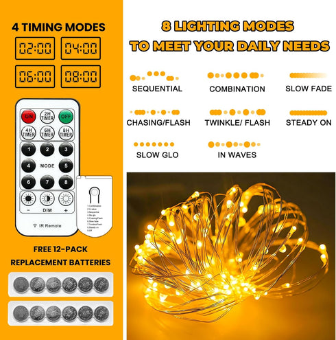 6 Pack 7ft 20LED HXWEIYE Fairy Lights Battery Operated with Remote & Timer, Mini Firefly Starry Lights Mason Jar Lights
