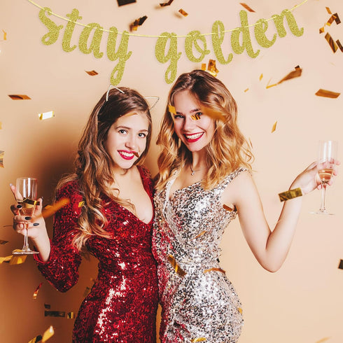 Stay Golden Glitter Gold Banner for Golden Birthday Party Decorations