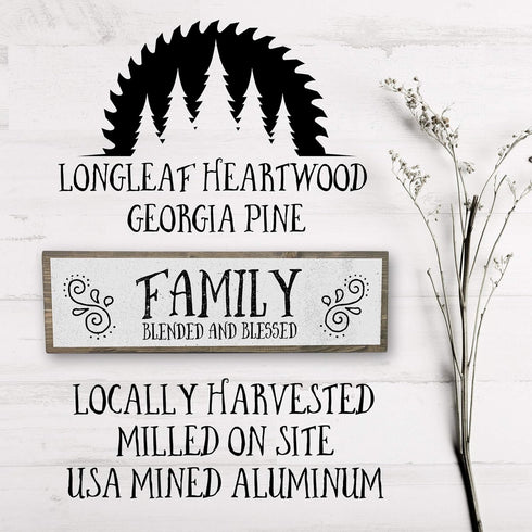 Family Wood Signs - Medium Wood And Metal, Blended And Blessed Family Decor