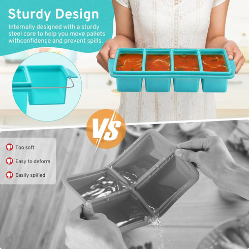 Silicone Freezer Tray with Lid, 1 Cup Food Freezer Tray for Soup, Sauce, Aqua, 1-Pack