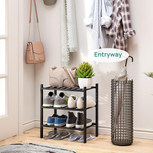 Entryway,3-Tier Closet, viewcare Small Shoe Rack for Black Bamboo Shoe Organizer for Hallway Free Standing Shoe Racks