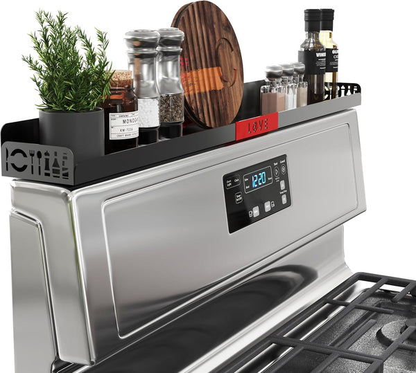 STUTOV 30" Magnetic Stove Top Shelf Black Spice Rack with Red LOVE