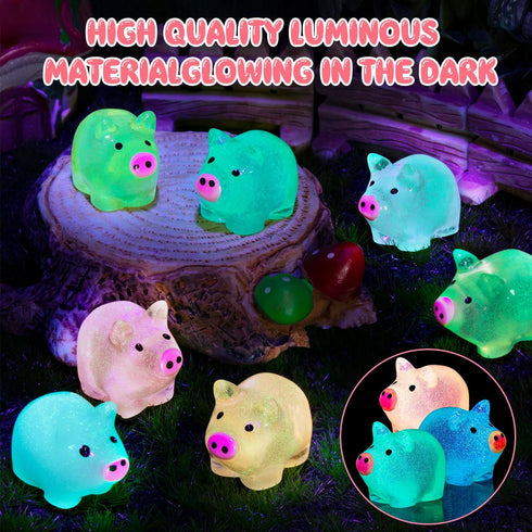SYWHXY 152PCS (7 Luminous Mini Resin Pigs Miniature Pigs Animals Figurines Glow in The Dark Cute Tiny Pig to Hide