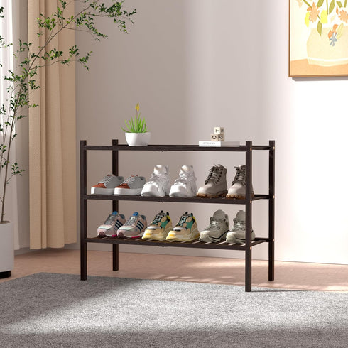 ROMGUAR CRAFT 3 Closet 27"x11"x20" Tier Bamboo Shoe Rack for Free Standing Wood Shoe Shelf for Entryway Small Space