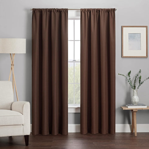 ECLIPSE Kendall Modern Blackout Thermal Rod Pocket Window Curtain, 42 x 84, Chocolate
