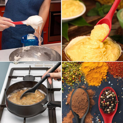 Long Handle Silicone Mixing Spoon, 12" Nonstick Heat-Resistant Rubber Stirring Spoon for Cooking and Baking