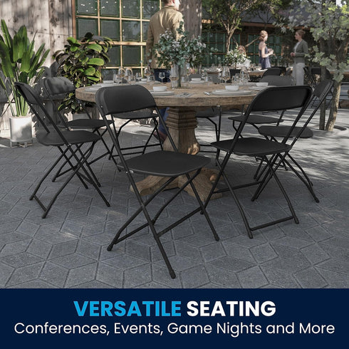 650LB Flash Furniture Hercules Series Plastic Folding Chair - Black - Weight Capacity Comfortable Event Chair