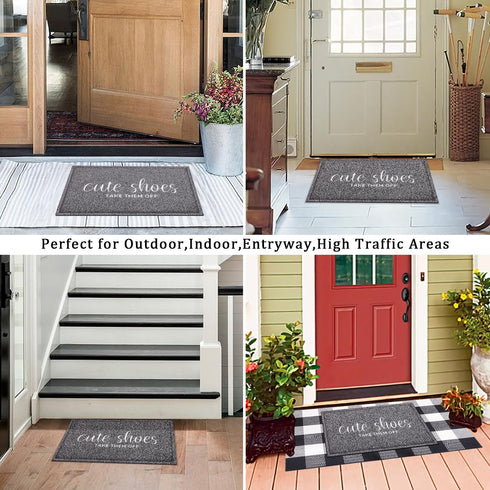 Welcome Mat for Front Door Outdoor, Waterproof Stain and Fade Mat for Entryway, Cute Grey Doormat for Dirt Snow Mud