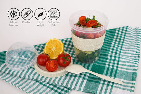 LEVKO (SET 4 Go Cereal Crunch Breakfast Yogurt Cups with Lids and Spoon Reusable Smoothie Oatmeal Container Snack Prep