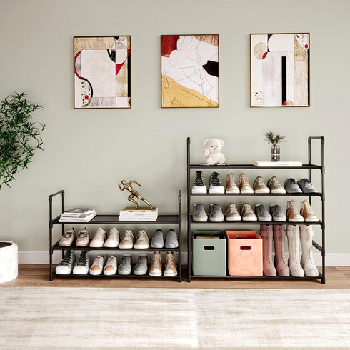 Yegazte 3-Tier 12-15 Closet,Black Shoe Rack, Stores Pairs of Shoes, Stackable & Adjustable, Space Saving Shelf Storage
