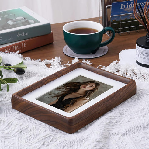 6x8 inch, 4x6 inch, 8x6 inch Wooden Photo Frame with Mat to fit Photo Natural Walnut Wood Small Picture Frames