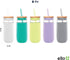 Ello Devon 18oz Glass Tumbler with Straw, Bamboo Wood Lid and Silicone Sleeve, Perfect for Iced Coffee