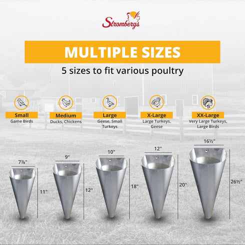 Hemmed Stromberg's Poultry Processing Killing Cone, Galvanized Steel Restraining Cone for Chickens, Game Birds, Ducks