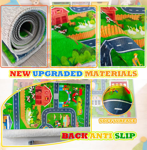 31''x47'' Kids Road Car Rug, Playroom Rugs City Road Race Track Rugs for Playing Cars Toys, Kids Car Rug Play Mat Road
