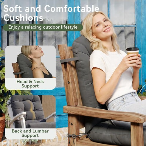 2-Pack, Aoxun Adirondack Chair Cushion, Indoor/Outdoor Rocking Chair Cushion with Ties, Thickened High Back Patio Chair