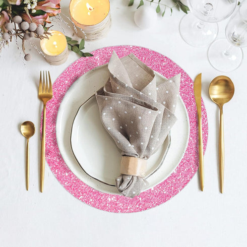 Set of 4 Pink Placemats, Pink Glitter Sparkle Kitchen Table Mats for Christmas and Wedding Party - 15.4 Inch