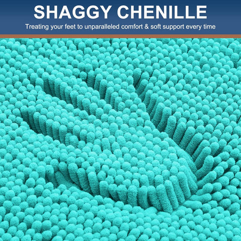 Smiry Luxury Chenille Bathroom Rugs 24x16, Extra Soft and Absorbent Shaggy Bath Mat, Non-Slip Turquoise