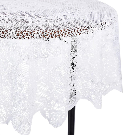 Juvale Round White Lace Tablecloth - Polyester Table Cover for Wedding Reception, Vintage Round Cover with Scalloped