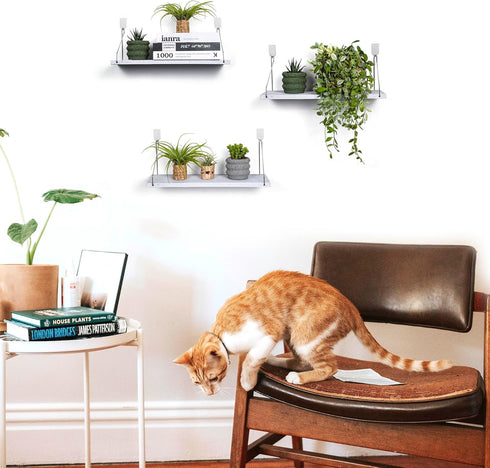 Set 3 MITIME Floating Shelves of Rustic Solid Wood Floating Shelf Wall Storage Shelves for Living Room, Bedroom