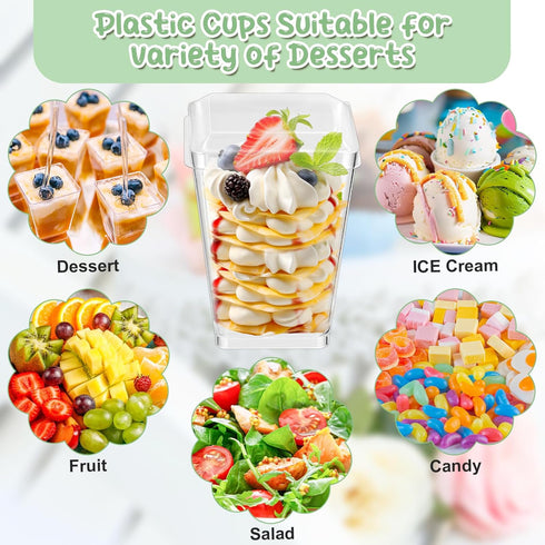 290 Pack 5 oz Plastic Dessert Cups with Lids, Clear Appetizer Cups with Spoons Square Mini Shooter Dessert Fruits Cups