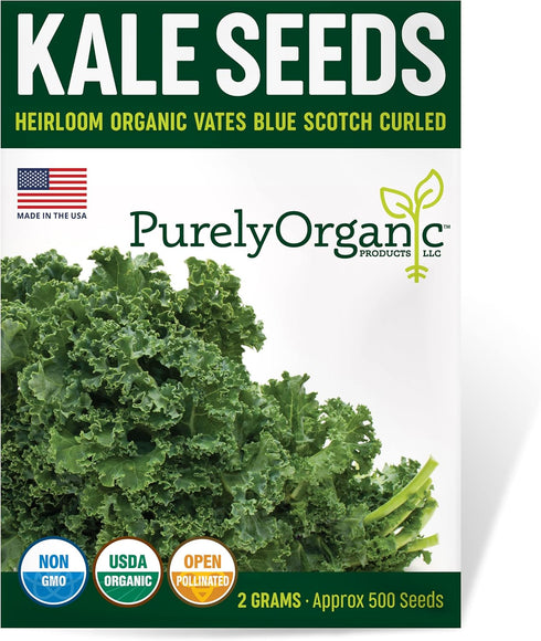 Purely Organic Products LLC Organic Kale Seeds (Vates Blue Scotch Curled) - Approx 500 Seeds -