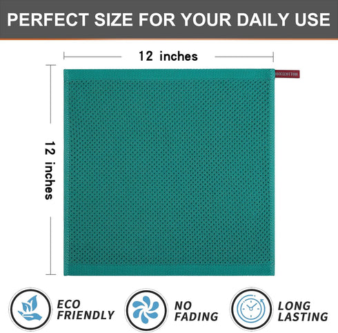 Kitinjoy 100% Cotton Kitchen Dish Cloths, 6 Pack Ultra Soft Waffle Weave Dish Towels, Teal, 12 x 12 Inches