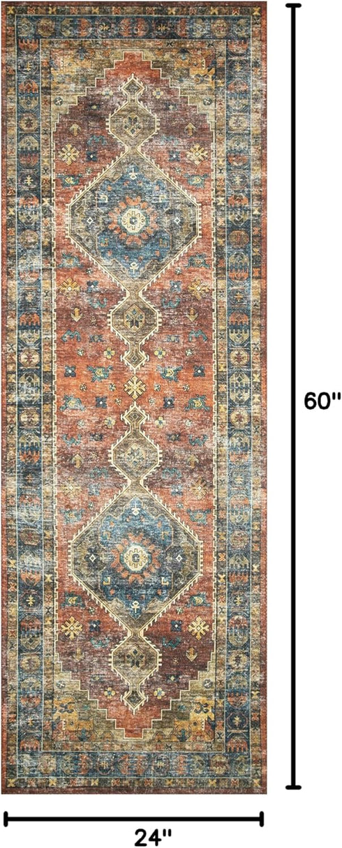 Loloi Skye Collection Accent Rug, SKY-11 Rust/Blue, 2'-0" x 5'-0"