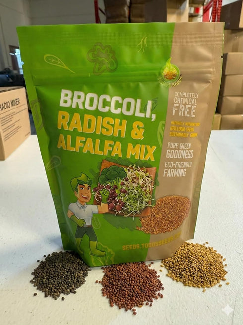 Todd's Seeds Sprouting Seed Mix; Broccoli, Radish, Alfalfa, Non-GMO, Chemical Free, High