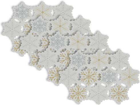 DII Embroidered Holiday Table Décor Collection, Christmas Kitchen Snowflakes Placemat Set, 4 Piece
