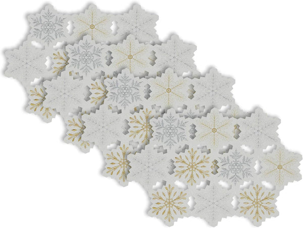 DII Embroidered Holiday Table Décor Collection, Christmas Kitchen Snowflakes Placemat Set, 4 Piece