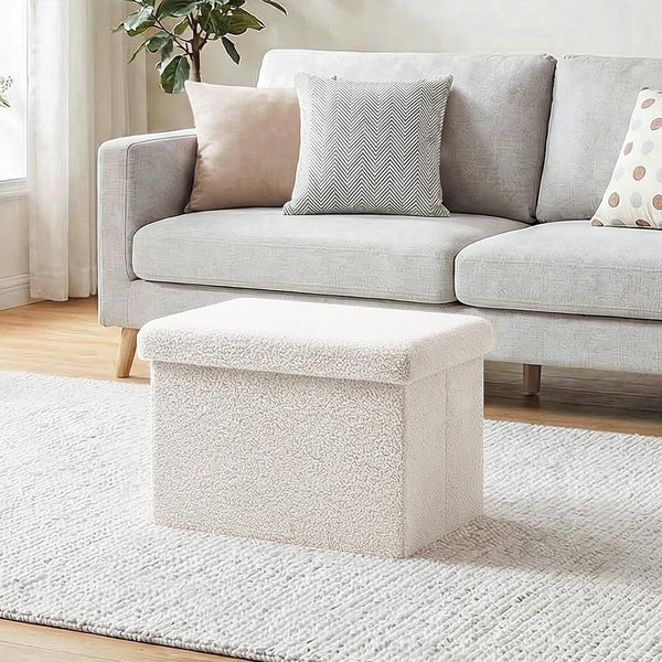 16.5in Small Storage Ottoman Foldable Sherpa Top Storage Bench,Foot Rest/Step Stool for