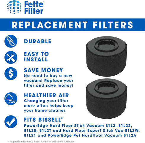 Pack 54A2 (2-pack) Fette Filter - Replacement Filter Compatible with Bissell for PowerEdge Hard Floor Vacuums.