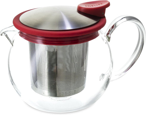 FORLIFE 15-Ounce/444ml, Bola Glass Teapot with Basket Infuser, Red
