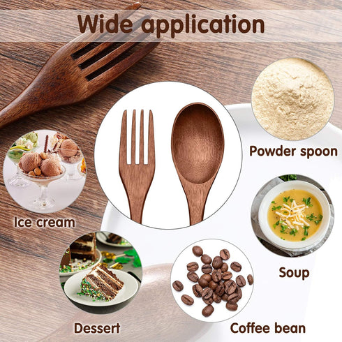 Wooden Spoons Forks Set, Japanese Wooden Utensil Set, Reusable Handmade Natural Wood Flatware (10 Pieces)
