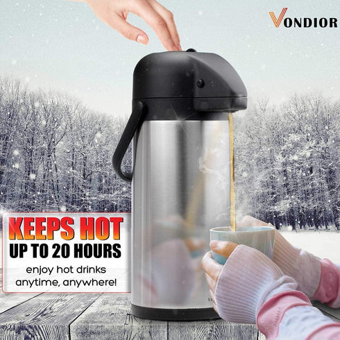 Airpot Coffee Dispenser with Pump - 102 oz Insulated Stainless Steel Carafe for Hot/Cold Beverages