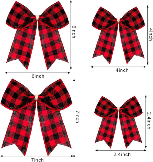 WILLBOND 12 Pieces Buffalo Plaid Bows, Decorative Velvet Bows for Wreaths and Valentine Day Gift Wrap