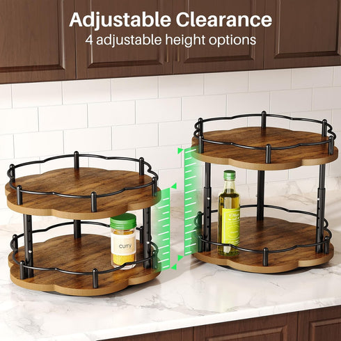 2 Countertop 10 Inch Spice Rack Lazy Susan Organizer for Cabinet, Rotating Spice Organization Tier Adjustable Lazy