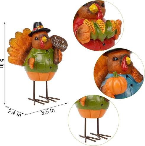 FORUP Thanksgiving Turkey Tabletop Centerpiece Decor, Set of 3 Resin Turkey Friends Decoration for Autumn Harvest